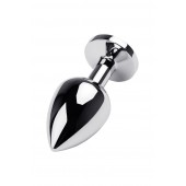 Серебристая коническая анальная пробка с красным кристаллом - 8 см. - ToyFa - купить с доставкой в Таганроге