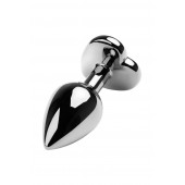 Серебристая коническая анальная пробка с красным кристаллом-сердечком - 7 см. - ToyFa - купить с доставкой в Таганроге