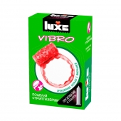 Розовое эрекционное виброкольцо Luxe VIBRO  Поцелуй стриптизёрши  + презерватив - Luxe - в Таганроге купить с доставкой