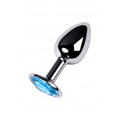 Серебристая конусовидная анальная пробка с голубым кристаллом - 7 см. - ToyFa - купить с доставкой в Таганроге