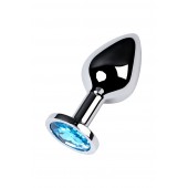 Серебристая конусовидная анальная пробка с голубым кристаллом - 8 см. - ToyFa - купить с доставкой в Таганроге