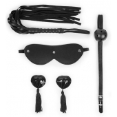 Эротический набор в черном цвете: маска, кляп, пэстисы, плётка - Notabu - купить с доставкой в Таганроге