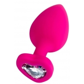 Розовая анальная втулка Diamond Heart с прозрачным кристаллом - 9,5 см. - ToyFa - купить с доставкой в Таганроге