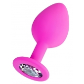 Розовая анальная втулка Brilliant с прозрачным кристаллом - 8 см. - ToyFa - купить с доставкой в Таганроге