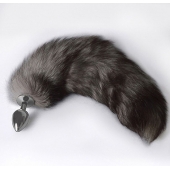 Серебристая коническая анальная пробка с пушистым хвостиком - Sitabella - купить с доставкой в Таганроге