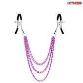 Оригинальные зажимы на соски с тройной розовой цепочкой - Notabu - купить с доставкой в Таганроге