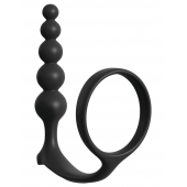 Черная анальная цепочка с эрекционным кольцом Ass-gasm Cockring Anal Beads - Pipedream - в Таганроге купить с доставкой