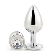 Серебристая анальная втулка с прозрачным кристаллом - 7,1 см. - Dream Toys - купить с доставкой в Таганроге