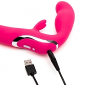 Ярко-розовый безремневой страпон Rechargeable Vibrating Strapless Strap-On - Happy Rabbit - купить с доставкой в Таганроге
