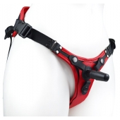 Красно-черный женский пояс с 2 способами крепления насадок и вагинальной пробкой - LOVETOY (А-Полимер) - купить с доставкой в Таганроге