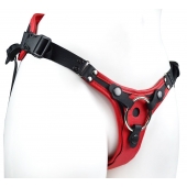 Красно-черный женский пояс с 2 способами крепления насадок и вагинальной пробкой - LOVETOY (А-Полимер) - купить с доставкой в Таганроге