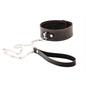 Черный широкий ошейник с красной строчкой и поводком - Crazy Handmade - купить с доставкой в Таганроге Черный широкий ошейник с красной строчкой и поводком - Crazy Handmade - купить с доставкой в Таганроге