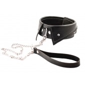 Черный ошейник-воротничок с металлическим поводком - Crazy Handmade - купить с доставкой в Таганроге Черный ошейник-воротничок с металлическим поводком - Crazy Handmade - купить с доставкой в Таганроге