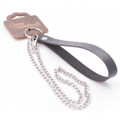 Серебристый металлический поводок с кожаной черной ручкой - 80 см. - Crazy Handmade - купить с доставкой в Таганроге
