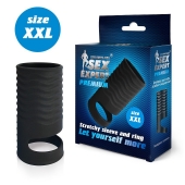 Черная открытая насадка на пенис с кольцом для мошонки XXL-size - 9,4 см. - Sex Expert - в Таганроге купить с доставкой
