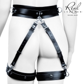 Черный кожаный пояс с гартерами - S-M - Notabu - купить с доставкой в Таганроге