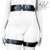 Черный кожаный пояс с гартерами - S-M - Notabu - купить с доставкой в Таганроге