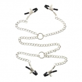 Серебристые зажимы для сосков и половых губ на тонкой цепочке - Notabu - купить с доставкой в Таганроге