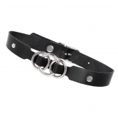 Черный кожаный ошейник со связанными кольцами - Pecado - купить с доставкой в Таганроге
