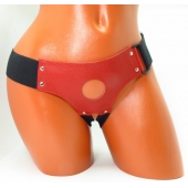Красные кожаные трусики для страпона - БДСМ Арсенал - купить с доставкой в Таганроге
