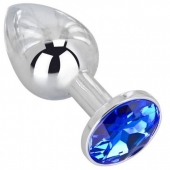 Анальное украшение BUTT PLUG  Small с синим кристаллом - 7 см. - Anal Jewelry Plug - купить с доставкой в Таганроге