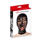 Черная кружевная маска на голову с отверстиями для глаз и рта - Fetish Tentation - купить с доставкой в Таганроге