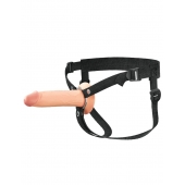Телесный полый страпон на черных ремнях Hollow Silicone Strap-on - 17,8 см. - Pipedream - купить с доставкой в Таганроге
