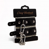 Черные скругленные наручники с мягкой бежевой подкладкой - Crazy Handmade - купить с доставкой в Таганроге