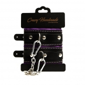 Черно-фиолетовые скругленные наручники с мягкой подкладкой - Crazy Handmade - купить с доставкой в Таганроге Черно-фиолетовые скругленные наручники с мягкой подкладкой - Crazy Handmade - купить с доставкой в Таганроге