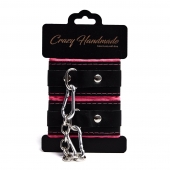 Черно-розовые скругленные наручники с мягкой подкладкой - Crazy Handmade - купить с доставкой в Таганроге Черно-розовые скругленные наручники с мягкой подкладкой - Crazy Handmade - купить с доставкой в Таганроге