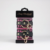 Черные кожаные наручники с розовой строчкой - Crazy Handmade - купить с доставкой в Таганроге Черные кожаные наручники с розовой строчкой - Crazy Handmade - купить с доставкой в Таганроге