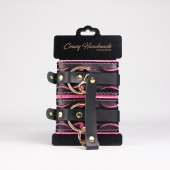 Черные кожаные оковы с розовой строчкой - Crazy Handmade - купить с доставкой в Таганроге Черные кожаные оковы с розовой строчкой - Crazy Handmade - купить с доставкой в Таганроге