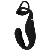 Черное эрекционное кольцо со стимуляцией промежности и анальной пробкой Cock Ring with RC Prostate Plug - Orion - в Таганроге купить с доставкой