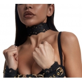 Черный ажурный чокер с золотистой фурнитурой - Crazy Handmade - купить с доставкой в Таганроге