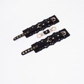 Черные кожаные наручники с узорами и золотистой фурнитурой - Crazy Handmade - купить с доставкой в Таганроге