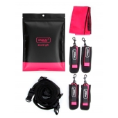 Черно-розовый эротический набор: фиксатор, оковы, наручники, повязка - Erokay - купить с доставкой в Таганроге