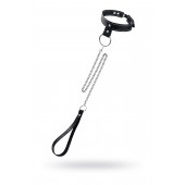 Черный узкий однослойный ошейник с серебристым поводком-цепочкой - Pecado - купить с доставкой в Таганроге