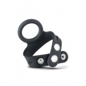 Черное эрекционное кольцо с подхватом мошонки на кнопках VS6 - Blush Novelties - в Таганроге купить с доставкой