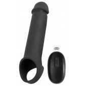 Черная вибронасадка для пениса с хомутом для мошонки и пультом ДУ Remote Controlled Penis Extension - Orion - в Таганроге купить с доставкой