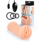 Телесный двусторонний мастурбатор с вибропулей и эрекционными кольцами в комплекте - Sexy Girl - в Таганроге купить с доставкой