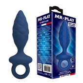 Синяя анальная пробка с кольцом Butt Plug with Loop M - 13,4 см. - Baile