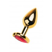 Золотистая анальная пробка с кристаллом-сердцем - 7,5 см. - ToyFa - купить с доставкой в Таганроге