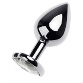 Серебристая анальная пробка с прозрачным кристаллом-сердцем - 8 см. - ToyFa - купить с доставкой в Таганроге