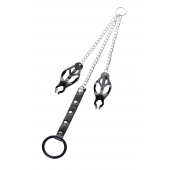 Черно-серебристые зажимы для сосков с кольцом для пениса TOYFA Metal - ToyFa - купить с доставкой в Таганроге