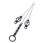 Черно-серебристые зажимы для сосков с кольцом для пениса TOYFA Metal - ToyFa - купить с доставкой в Таганроге