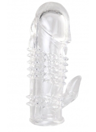 Прозрачная гелевая насадка с шипами и клиторальным отростком - 13 см. - Toyfa Basic - в Таганроге купить с доставкой