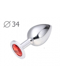 Коническая серебристая анальная втулка с красным кристаллом - 8,2 см. - Anal Jewelry Plug - купить с доставкой в Таганроге