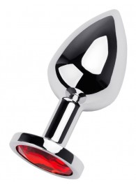 Серебристая коническая анальная пробка с красным кристаллом - 8 см. - ToyFa - купить с доставкой в Таганроге