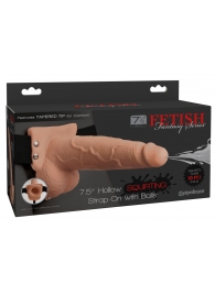 Телесный полый страпон с имитацией эякуляции 7.5  Hollow Squirting Strap-On with Balls Flesh - 21,6 см. - Pipedream - купить с доставкой в Таганроге