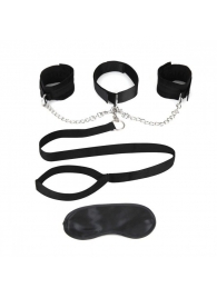 Чёрный ошейник с наручниками и поводком Collar Cuffs   Leash Set - Lux Fetish - купить с доставкой в Таганроге